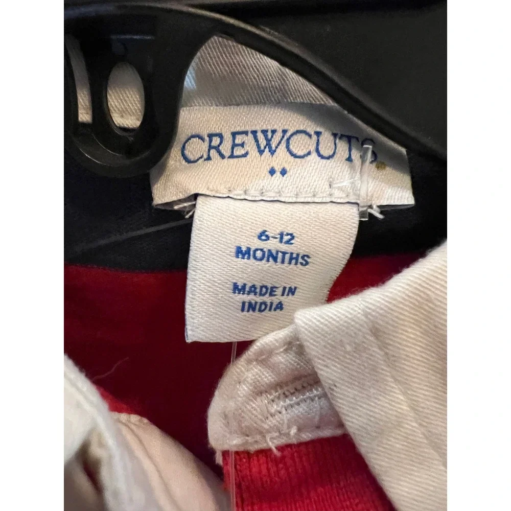 Crewcuts J.Crew Boys Rugby‎ Shirt Striped Red Navy Blue Sleeve 6-12 Months NWT